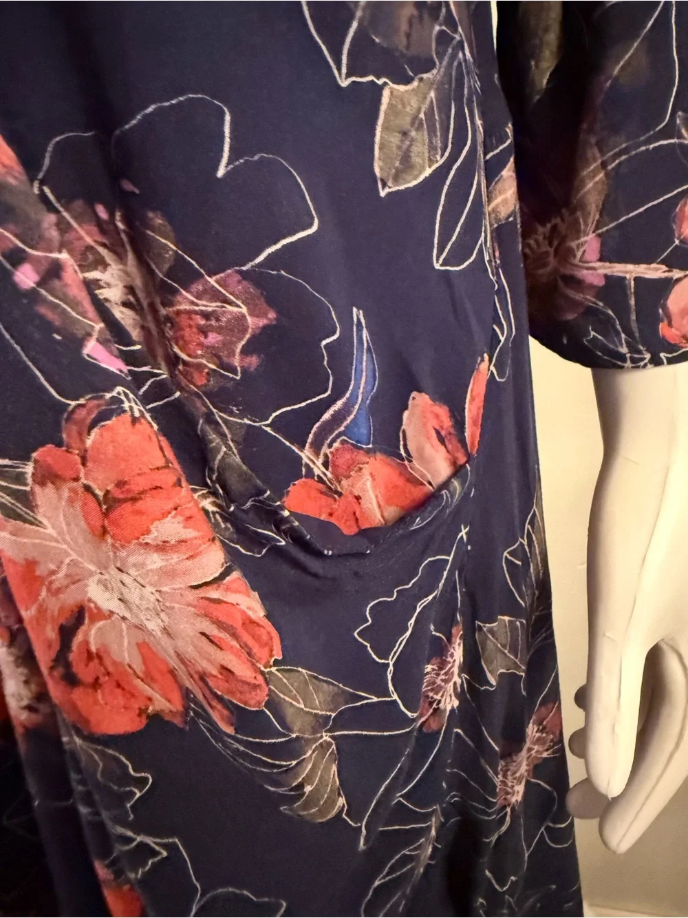 Free People Navy Floral Mini Dress with Coral and Pink Blooms